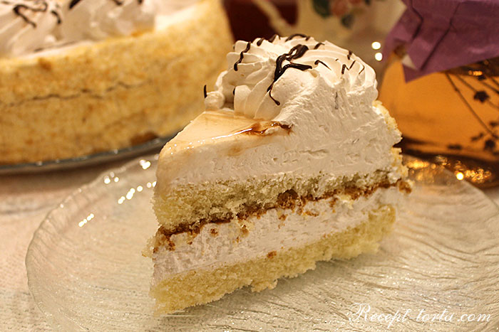 Фото бисквитного торта со сметанным кремом в куске